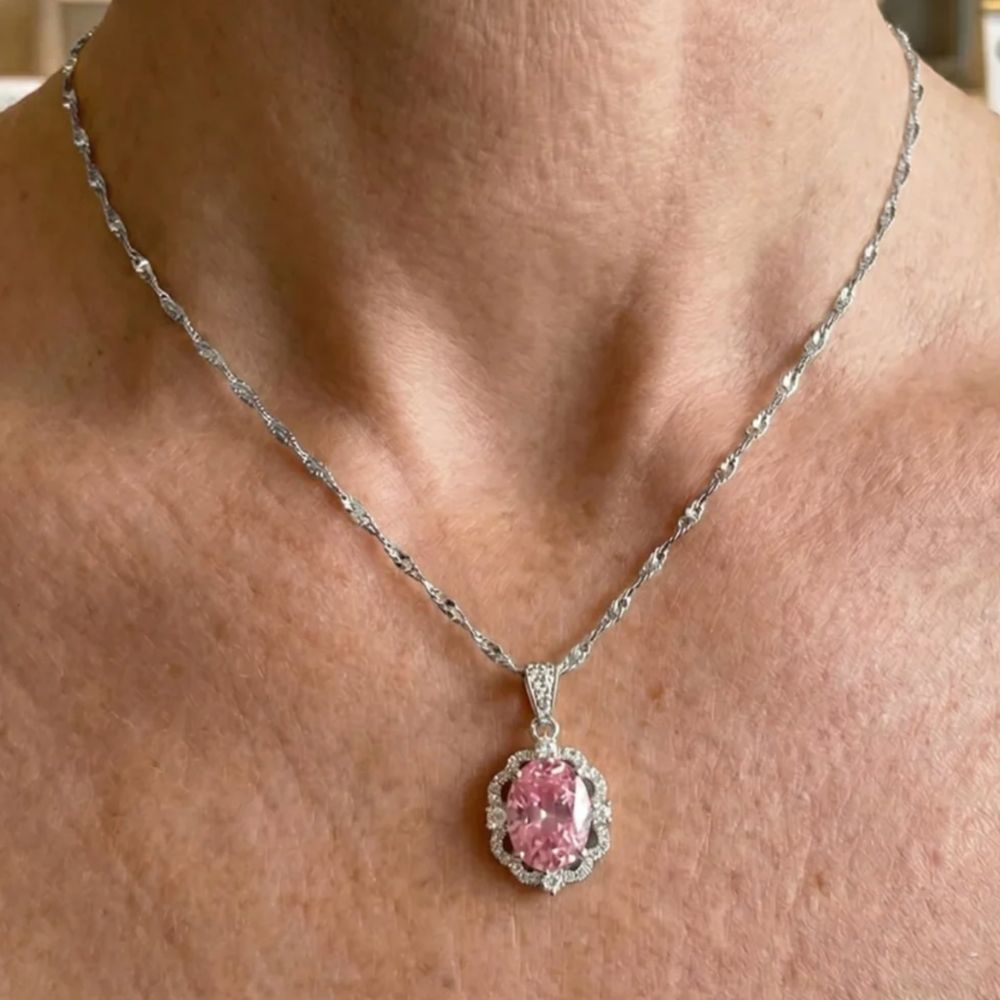 Rose Oval Crown Halo Necklace