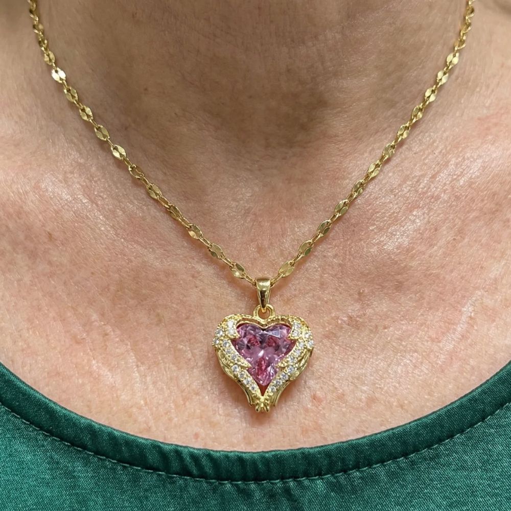 Angel Embrace Pink Heart Necklace