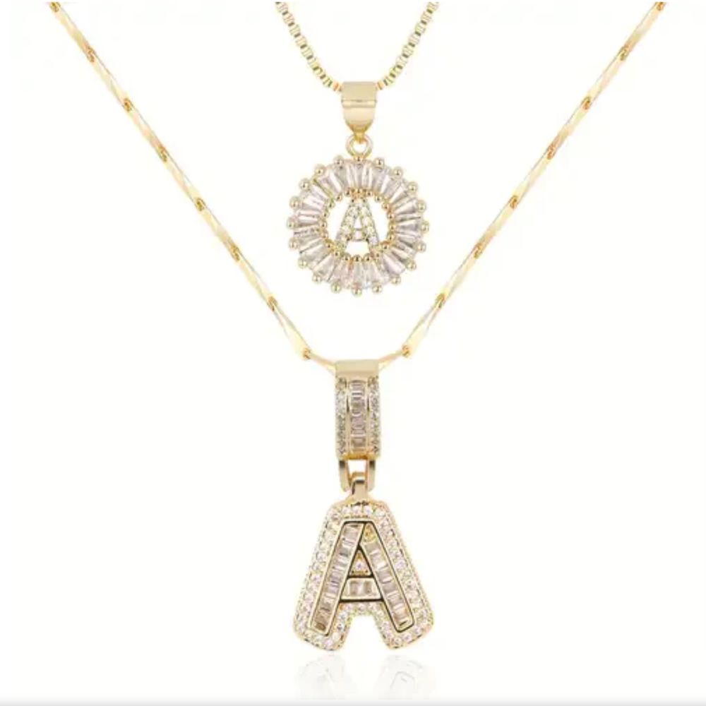 Pave Letter Initial Necklace Set