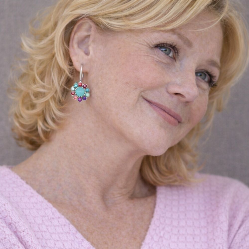 Multi-Colored Turquoise Hoop Earrings