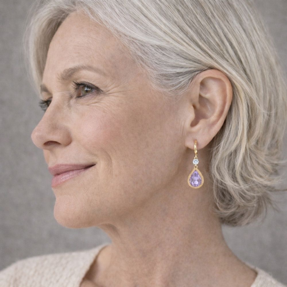 Purple Water Droplet Dangle Earrings