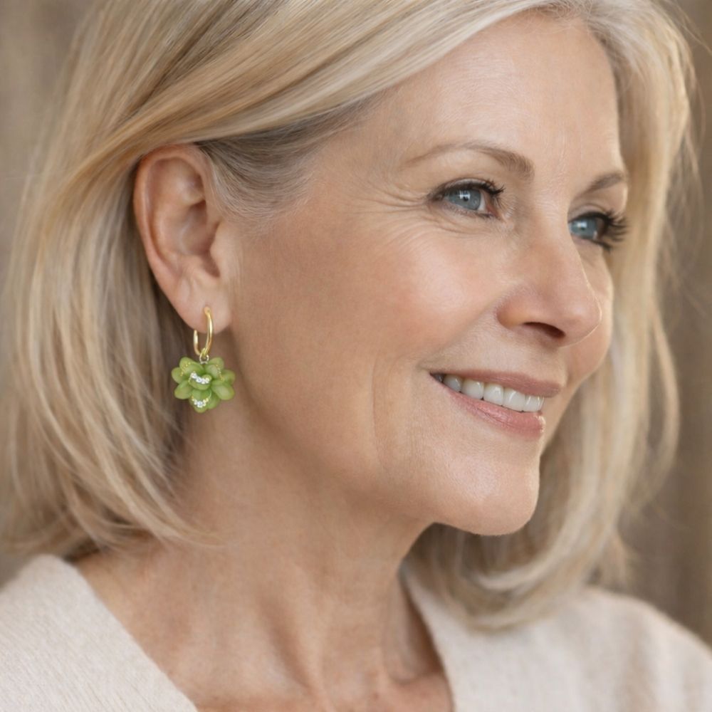 Green Magnolia Flower Earrings