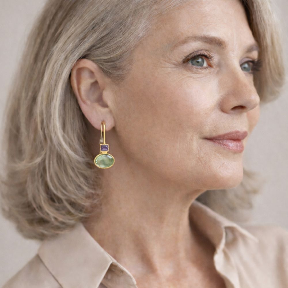Vintage Green Amethyst Gold Earrings