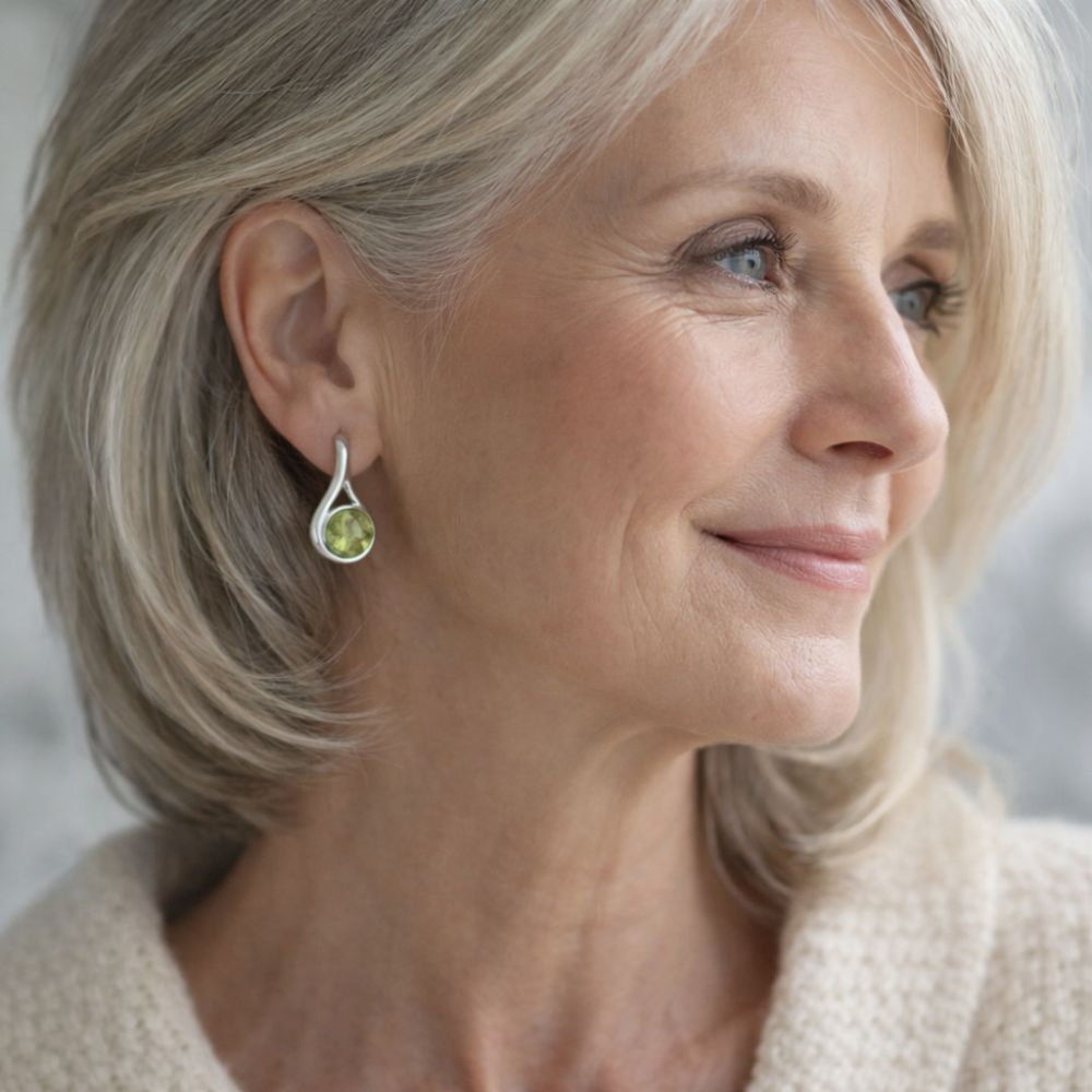 Vintage Olive Zirconia Silver Earrings