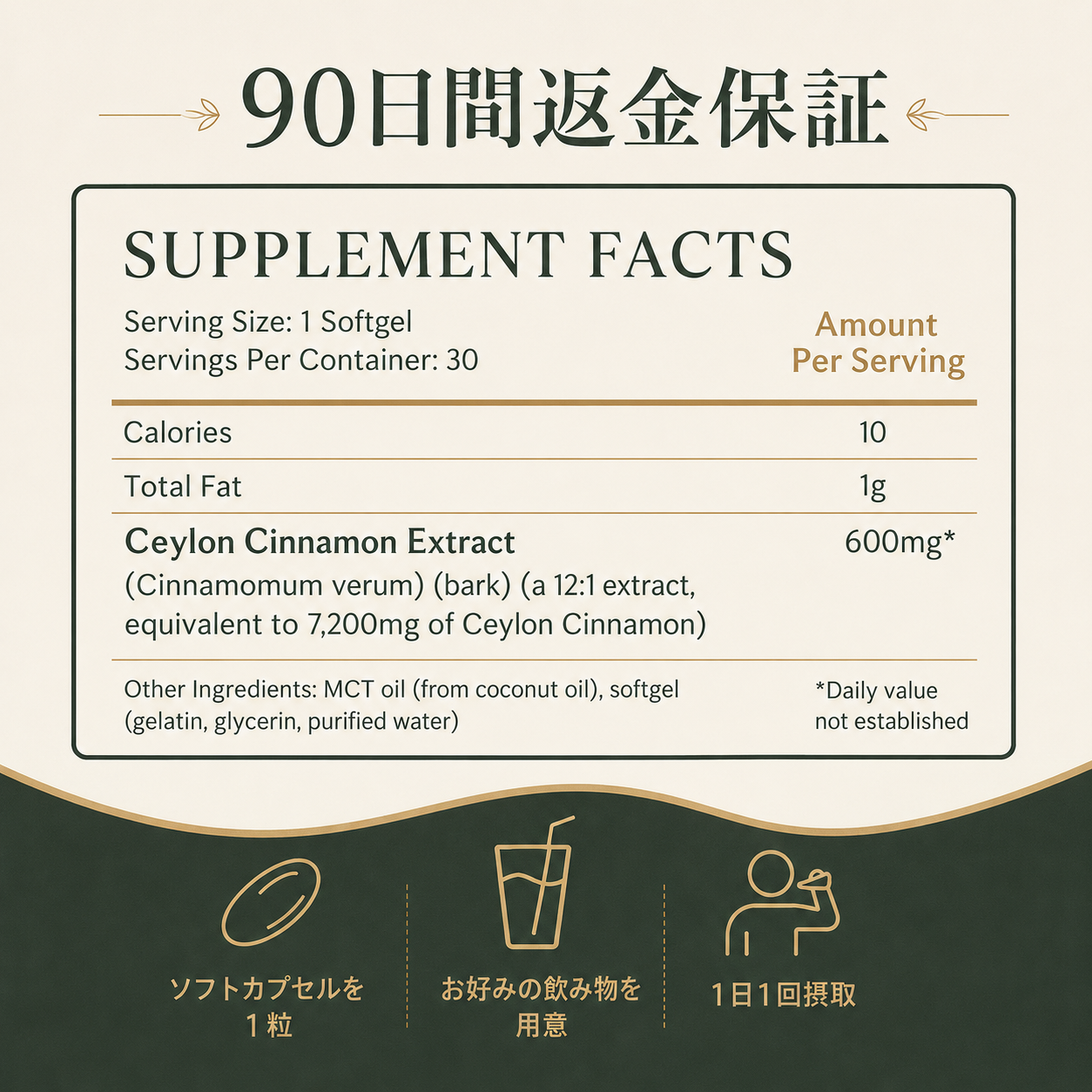 【1日1粒で手軽に続ける】Ceylon Balance™ セイロンシナモン 7,200mg相当｜12:1濃縮エキス×MCTオイル配合