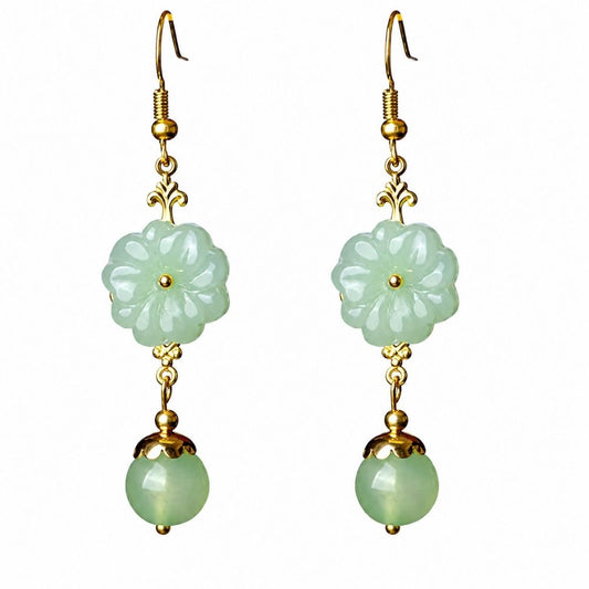 Boho Earrings with Turquoise Flower and Pearl