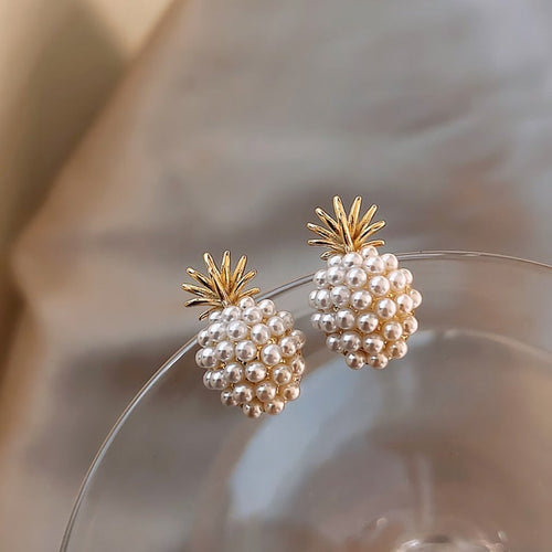 Tropical Pineapple and Pearl Encrusted Earrings