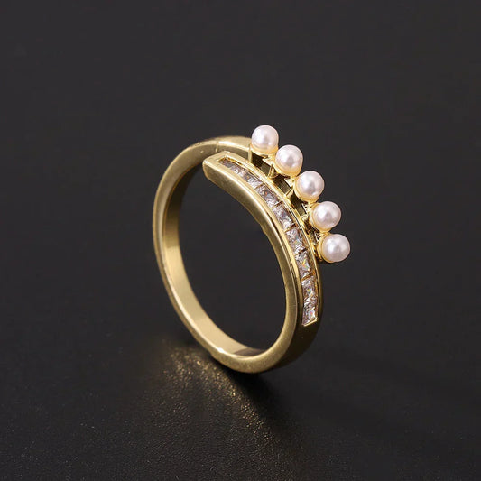 Vintage Open Zirconia & Pearl Ring