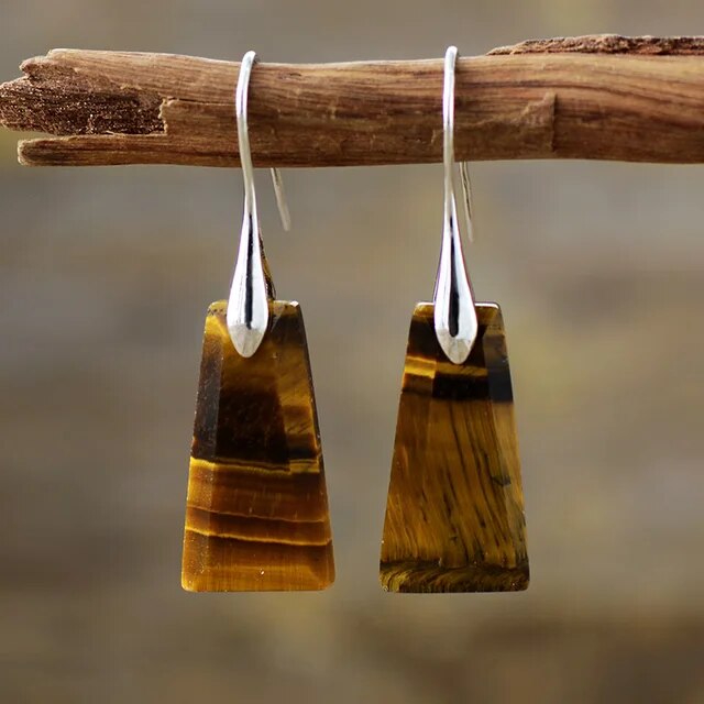 Vintage Minimalist Brown Stone Earrings