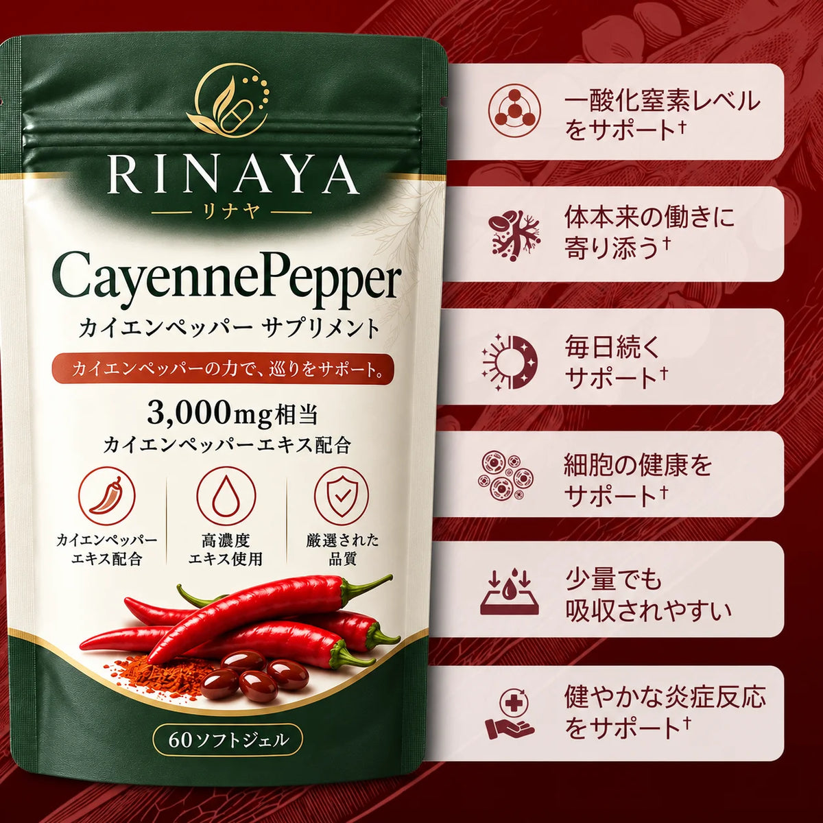 [特別オファー] CayennePepper™｜高濃度カイエンペッパーサプリメント by RINAYA