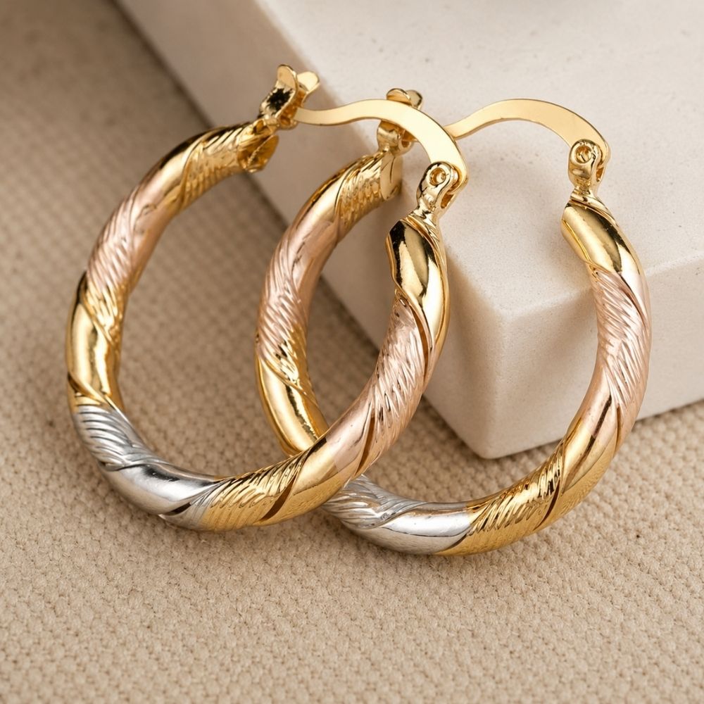 Vintage Round Hoop Silver and Rose Gold Earrings