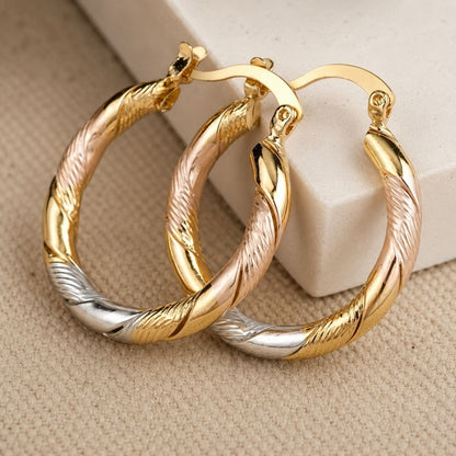 Vintage Round Hoop Silver and Rose Gold Earrings