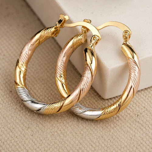 Vintage Round Hoop Silver and Rose Gold Earrings