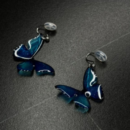 Vintage Blue Enamel Butterfly Earrings
