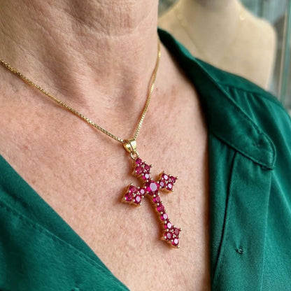 Pink Cluster Cross Necklace