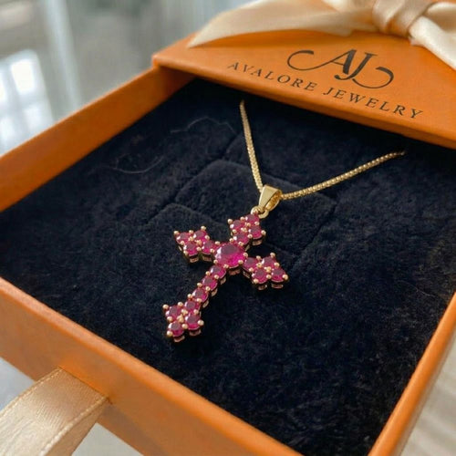 Pink Cluster Cross Necklace