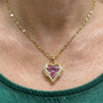 Angel Embrace Pink Heart Necklace