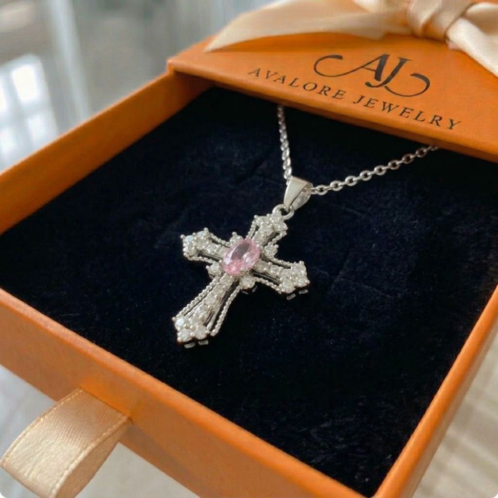 Celestial Pink Cross Necklace