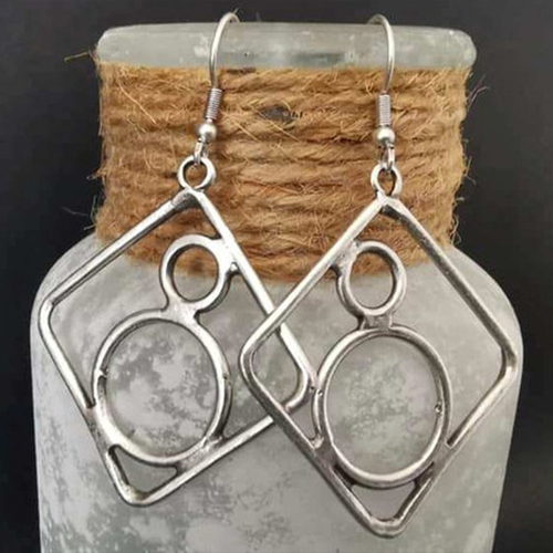 Vintage Square Silver Earrings