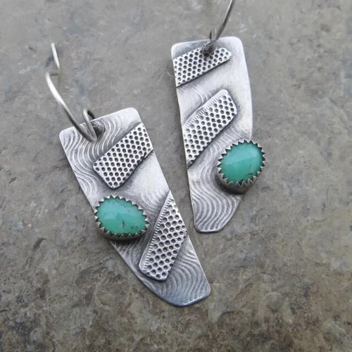 Vintage Inlaid Turquoise Stone Saw Earrings