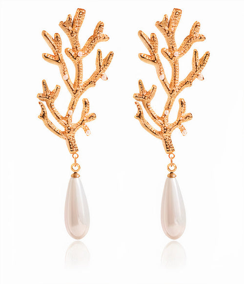 Coral Earrings with Freshwater Pearl Finish
