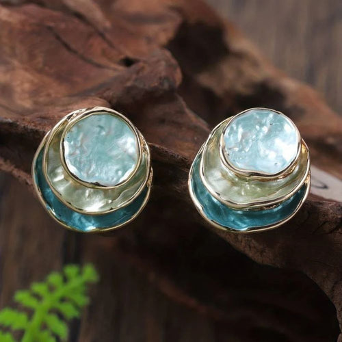 Ocean Hand-Painted Layered Hoop Earrings