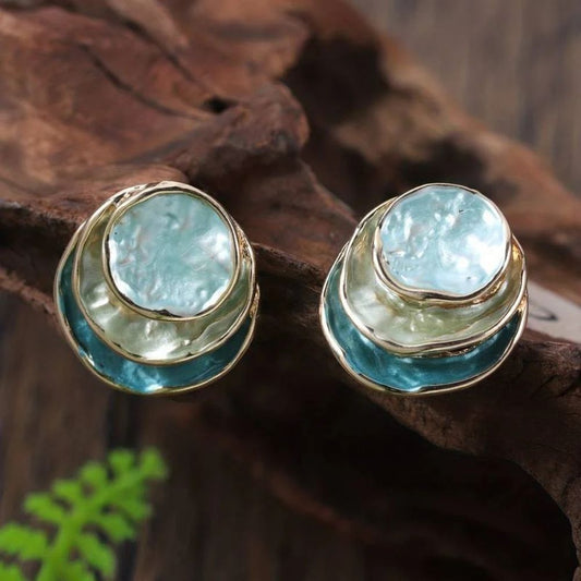 Ocean Hand-Painted Layered Hoop Earrings