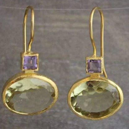 Vintage Green Amethyst  Gold Earrings
