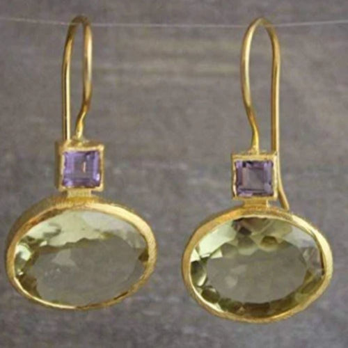 Vintage Green Amethyst  Gold Earrings