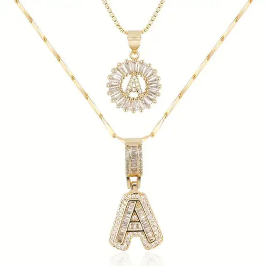 Pave Letter Initial Necklace Set
