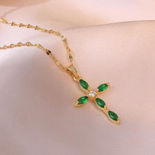 Emerald Cross Necklace