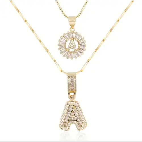 Pave Letter Initial Necklace Set