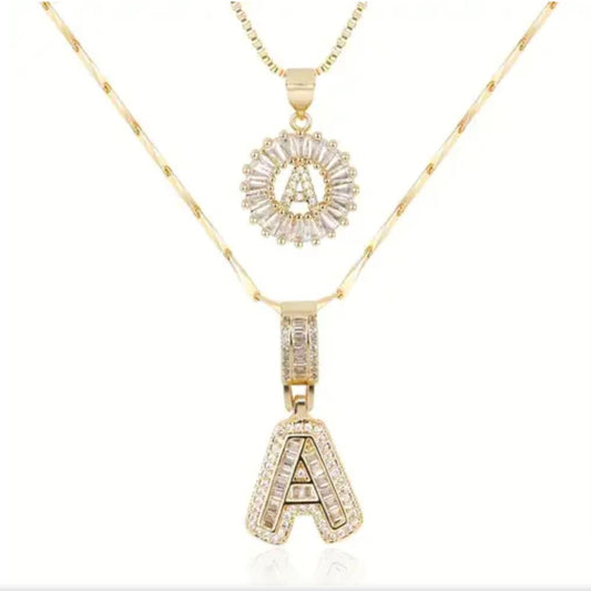 Pave Letter Initial Necklace Set