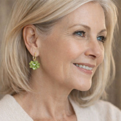 Green Magnolia Flower Earrings